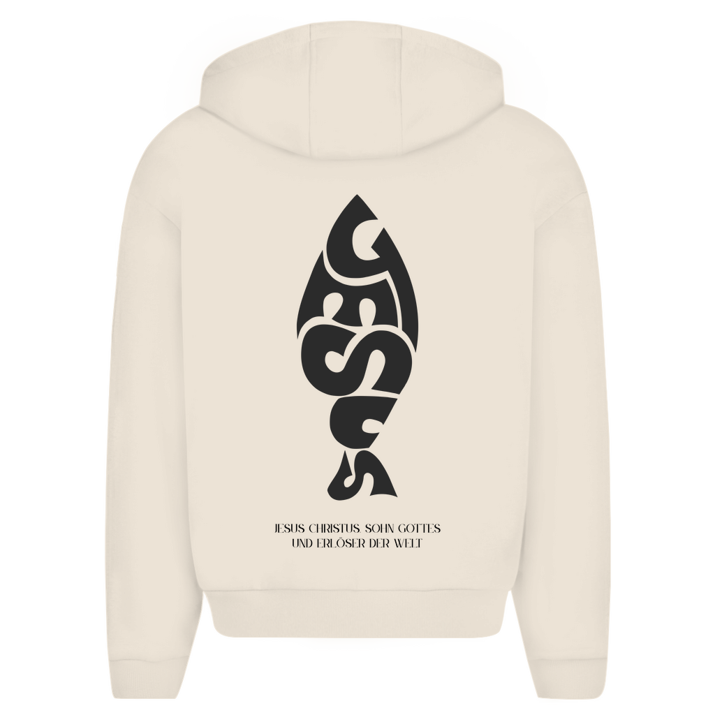 Herren Oversize Zipper Hoodie Jesus Ichthys
