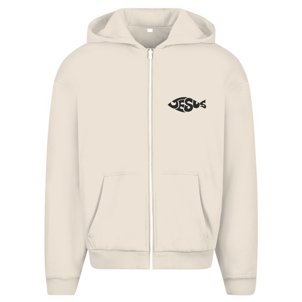 Herren Oversize Zipper Hoodie Jesus Ichthys