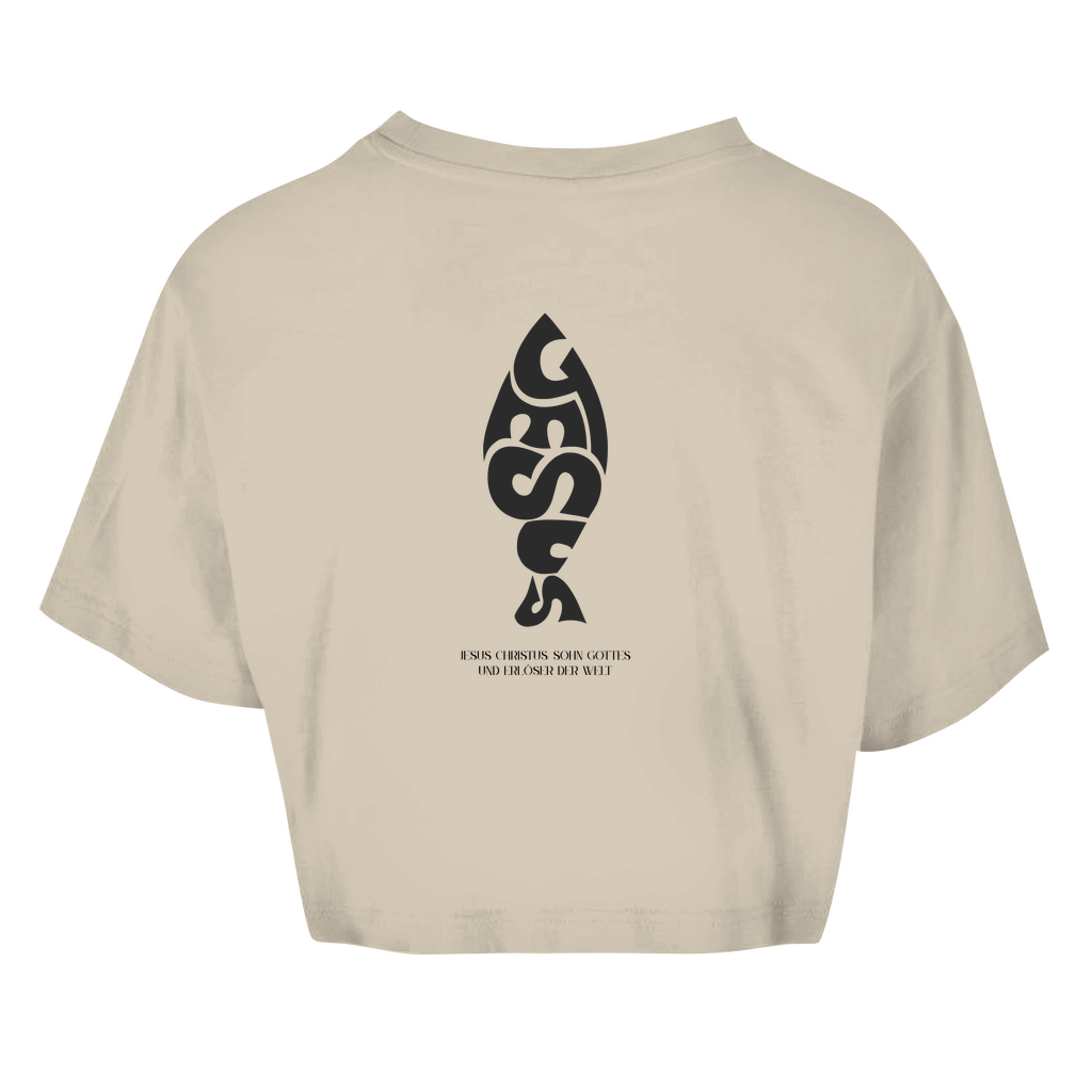 Damen Oversize Crop Top Jesus Ichthys