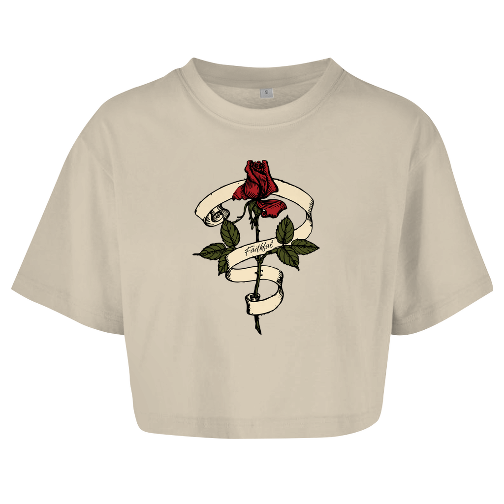 Damen Oversize Crop Top Faithful Rose