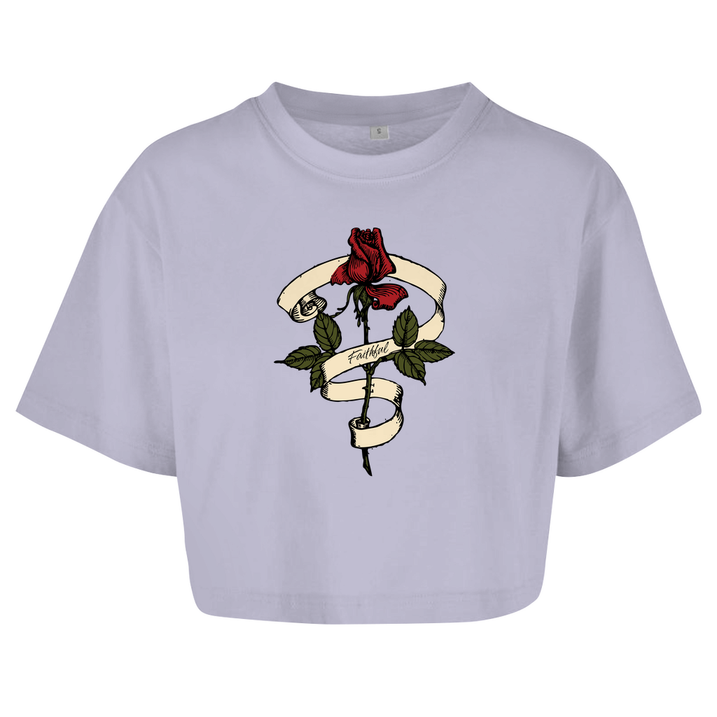 Damen Oversize Crop Top Faithful Rose
