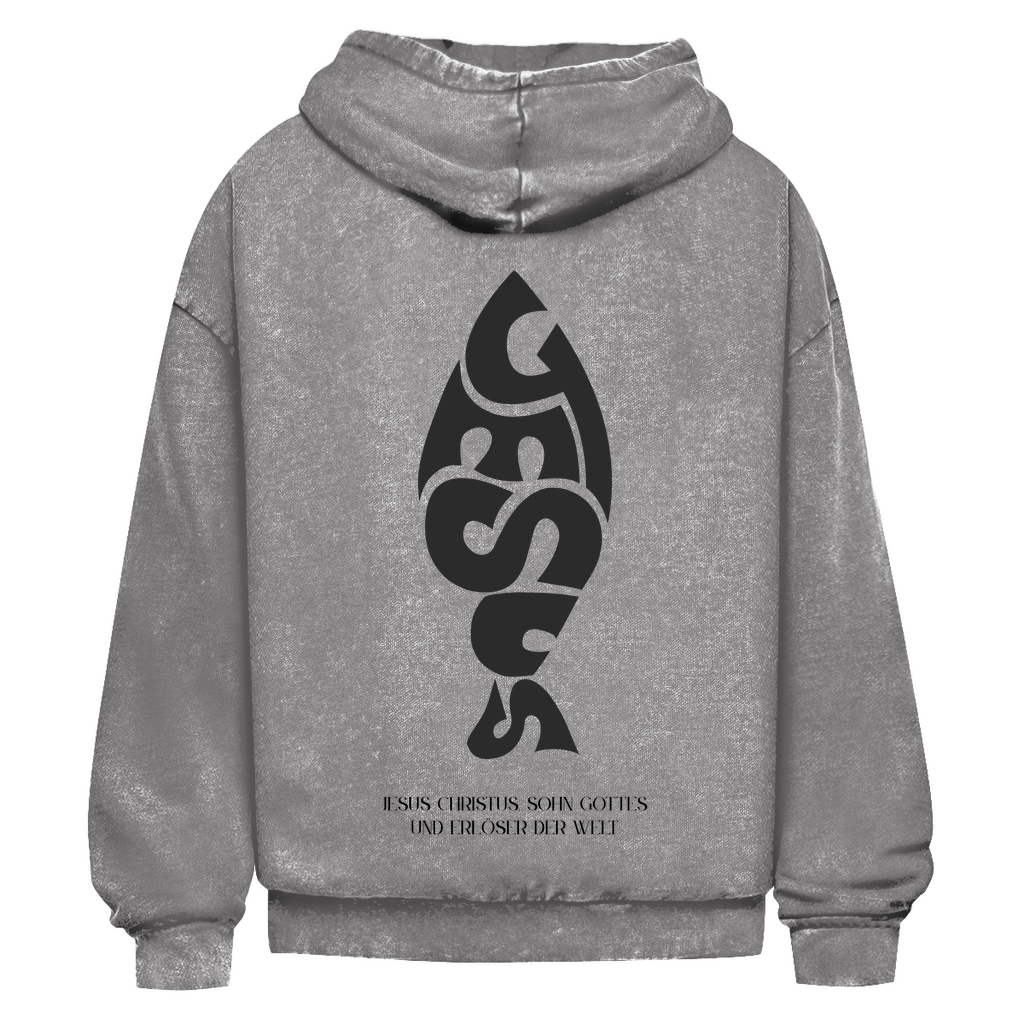 Oversize Washed Hoodie Jesus Ichthys