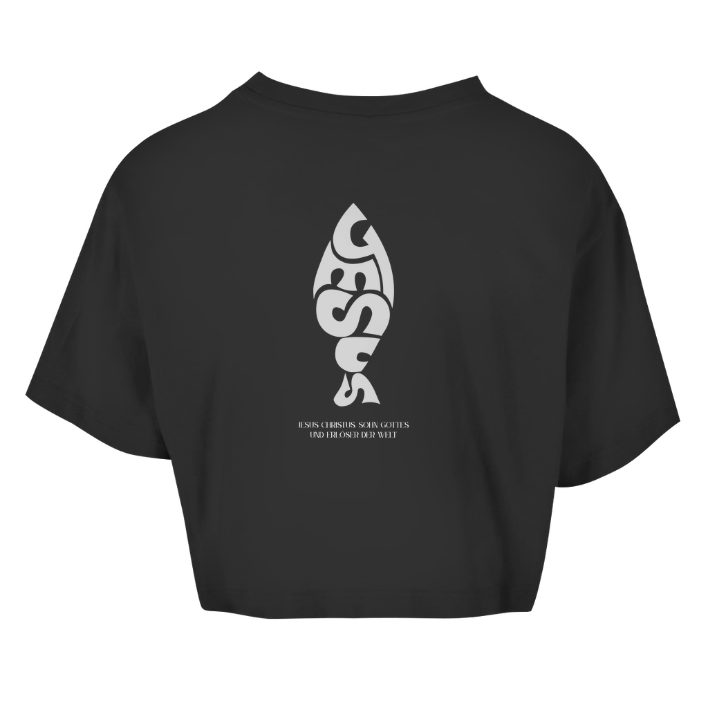 Damen Oversize Crop Top Jesus Ichthys