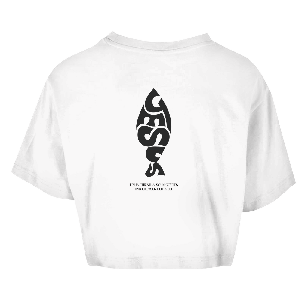 Damen Oversize Crop Top Jesus Ichthys