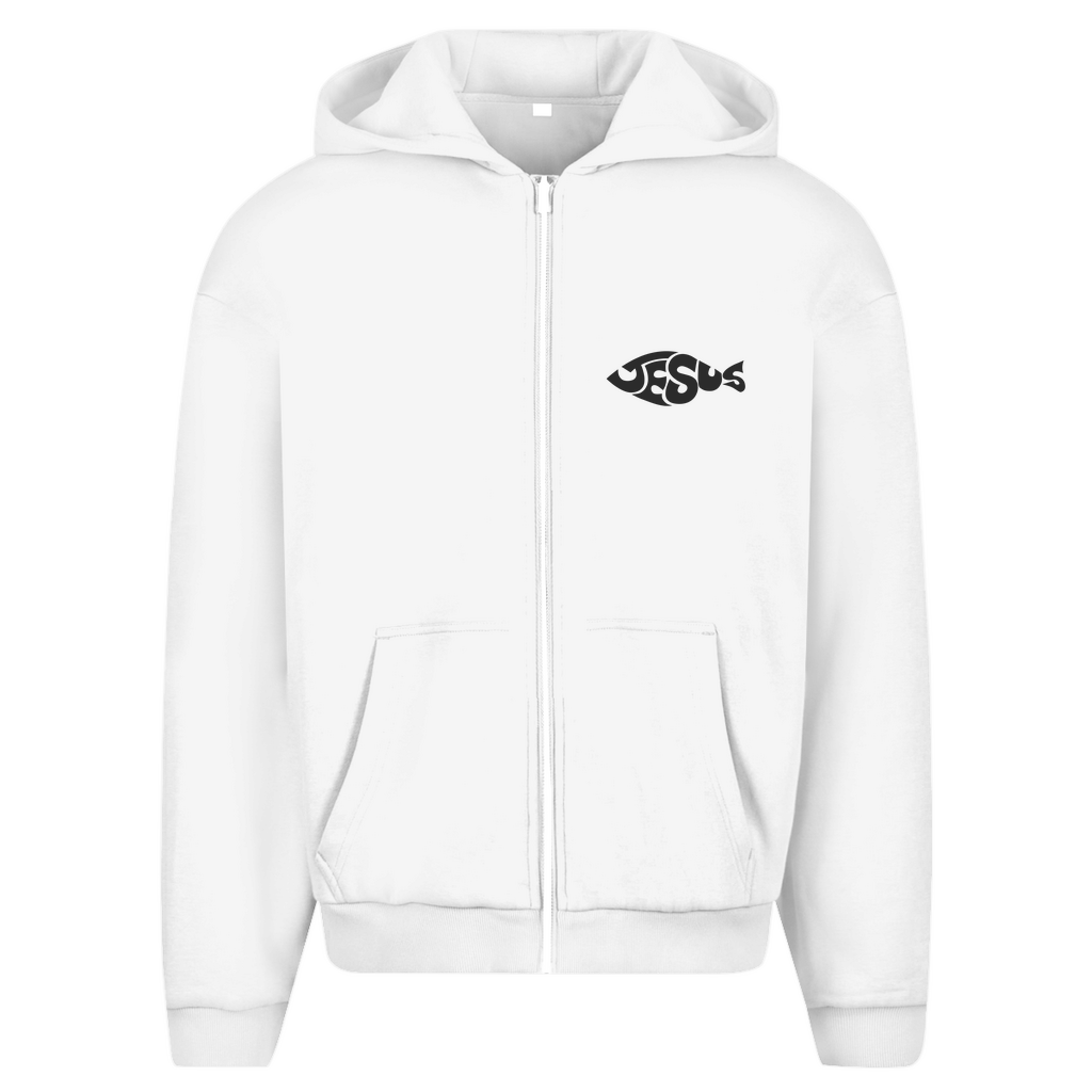 Herren Oversize Zipper Hoodie Jesus Ichthys