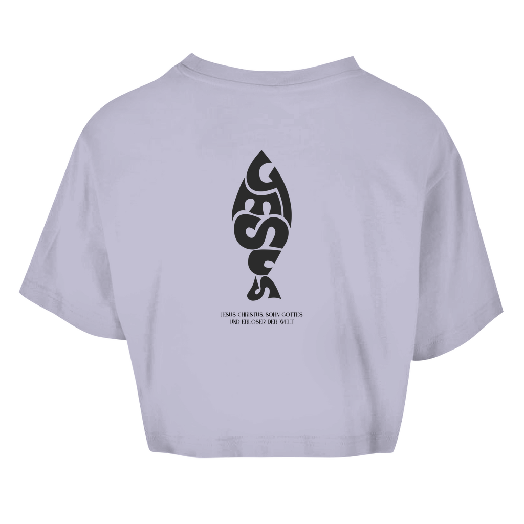Damen Oversize Crop Top Jesus Ichthys
