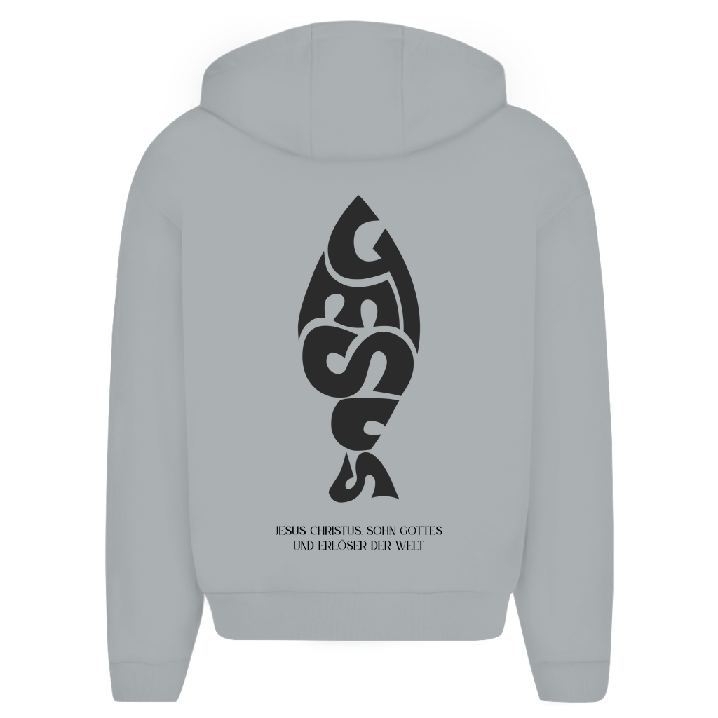 Herren Oversize Zipper Hoodie Jesus Ichthys