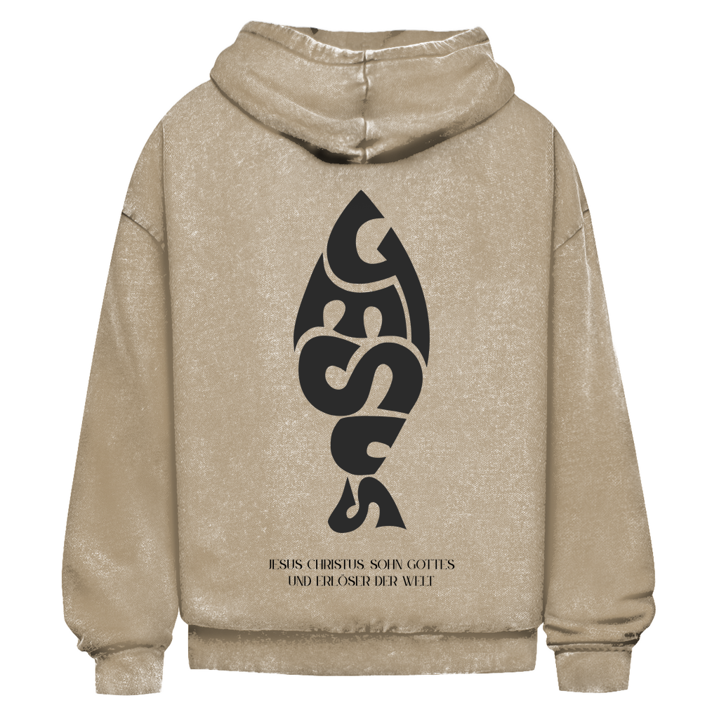 Oversize Washed Hoodie Jesus Ichthys