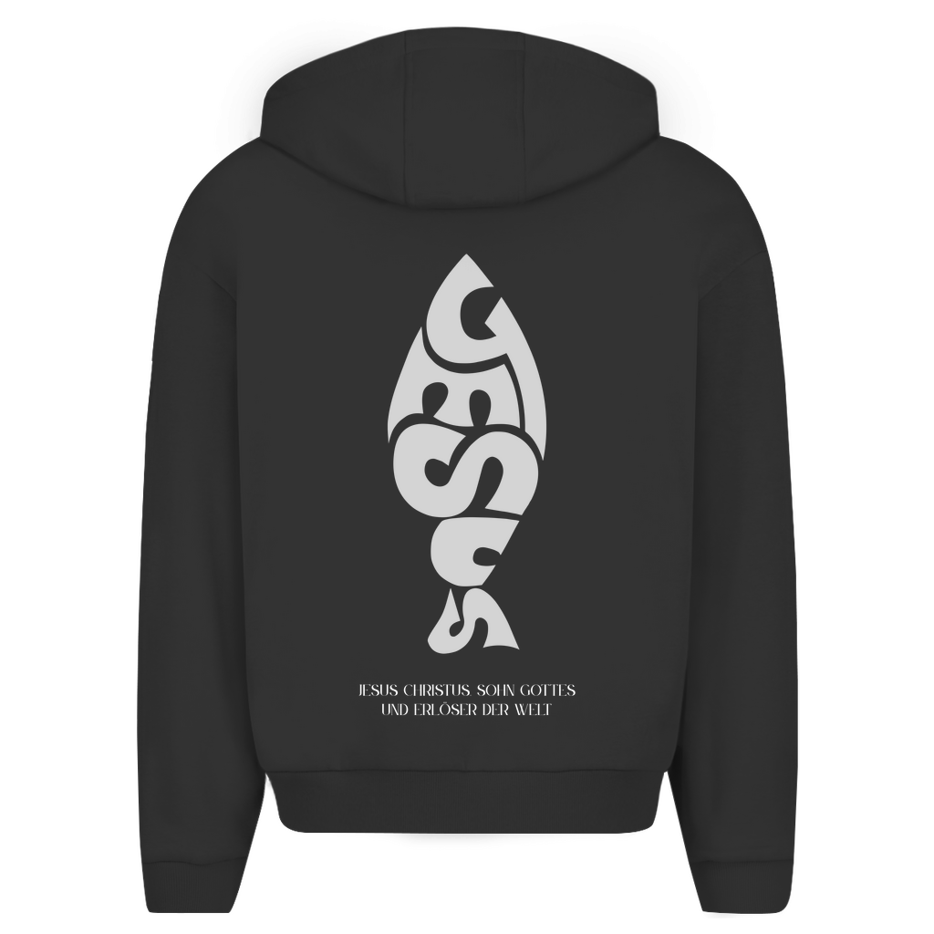 Herren Oversize Zipper Hoodie Jesus Ichthys