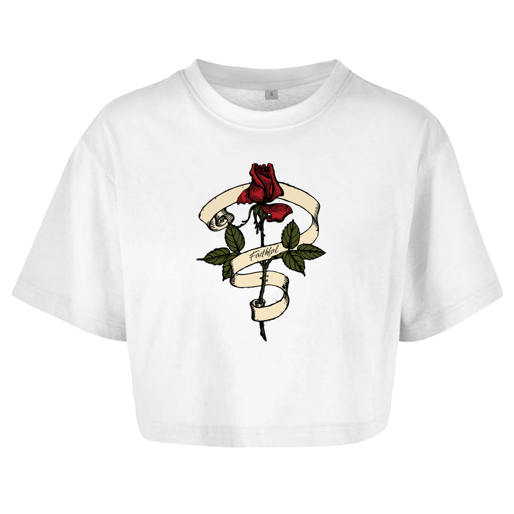 Damen Oversize Crop Top Faithful Rose