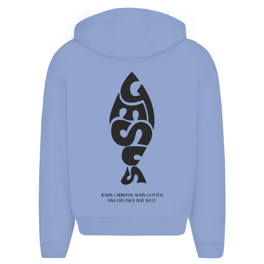 Herren Oversize Zipper Hoodie Jesus Ichthys
