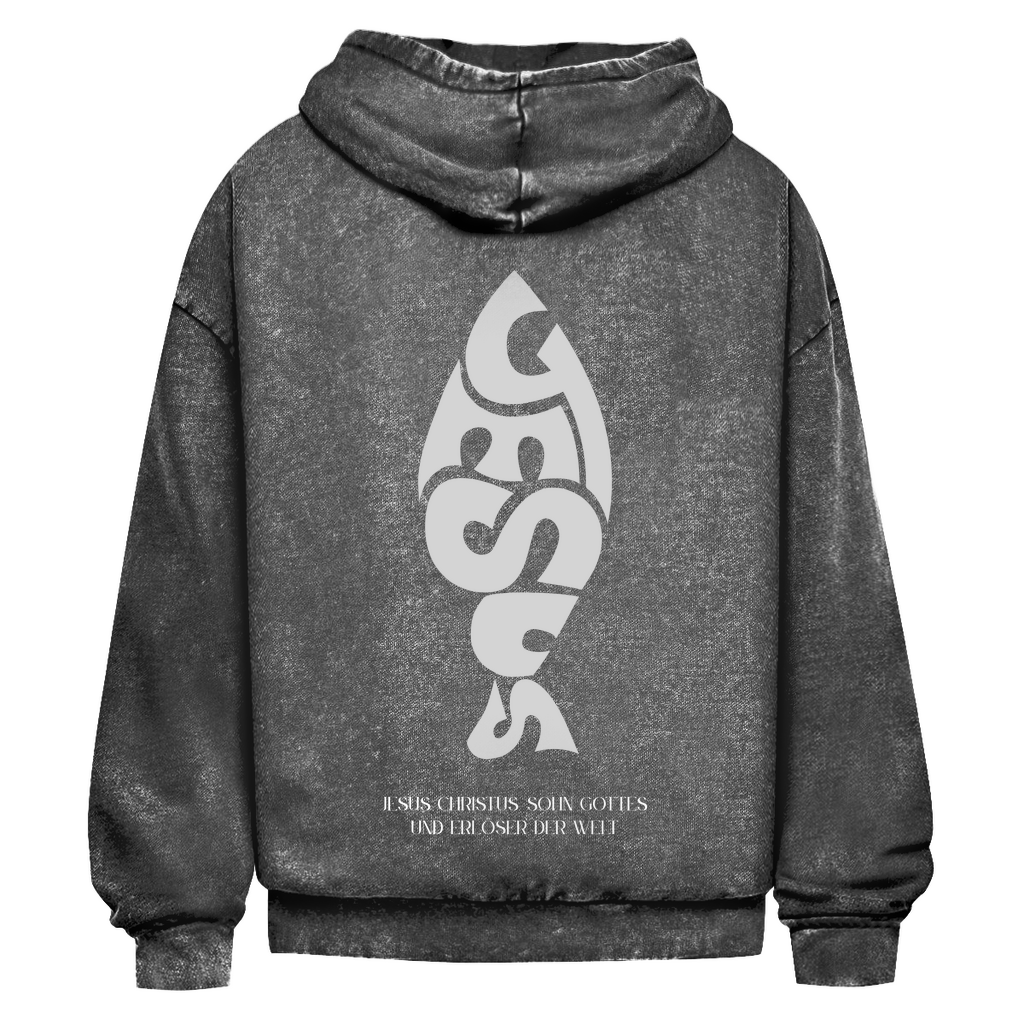Oversize Washed Hoodie Jesus Ichthys
